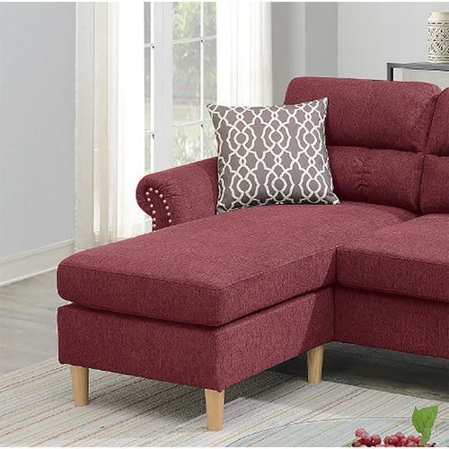 1st Choice Modern Velvet Reversible Sectional Sofa in Paprika Red