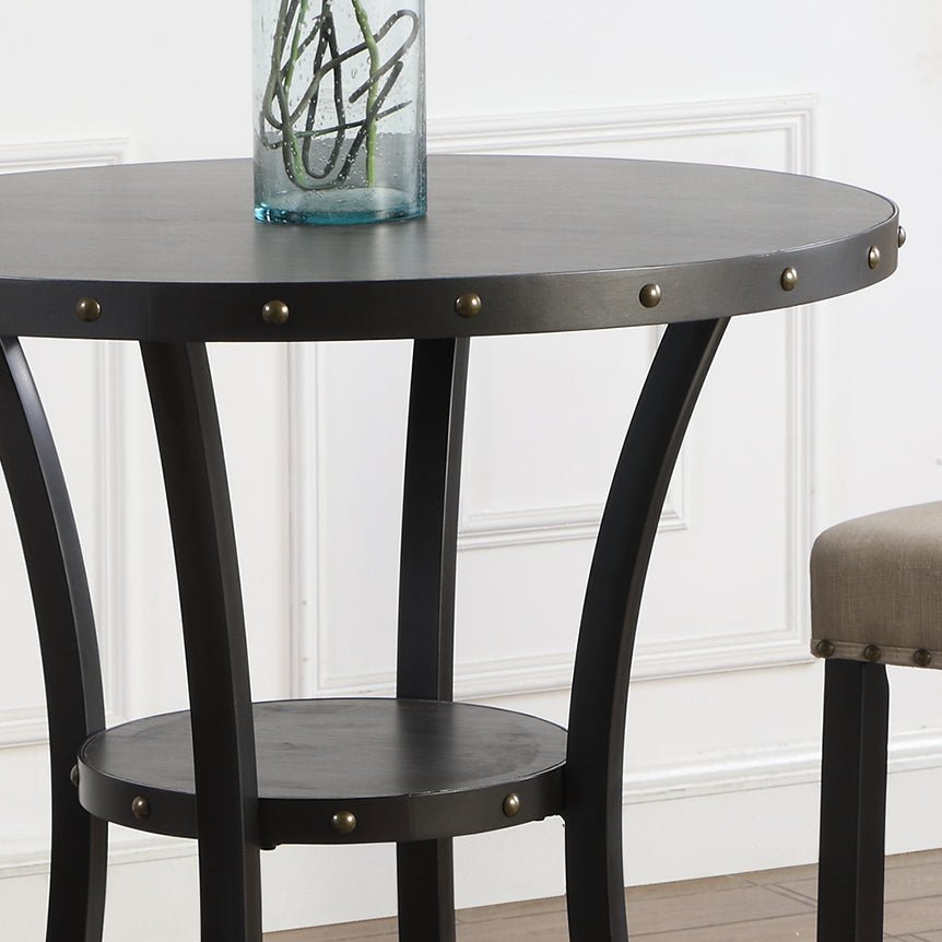 Biony 36' Round Espresso Finish Bar Table Nail Head Trim - 1st Choice Furniture Direct