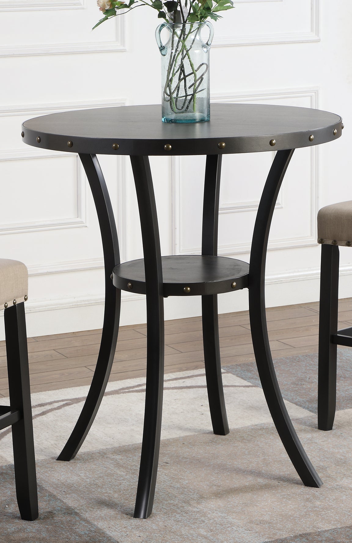 Biony 36' Round Espresso Finish Bar Table Nail Head Trim - 1st Choice Furniture Direct