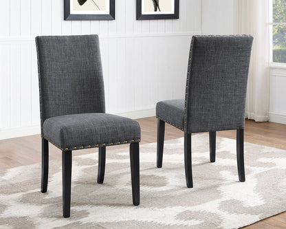 Biony Espresso Wood Dining Set with Gray Fabric Nailhead Chairs - 1st Choice Furniture Direct