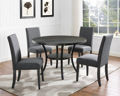 Biony Espresso Wood Dining Set with Gray Fabric Nailhead Chairs - 1st Choice Furniture Direct