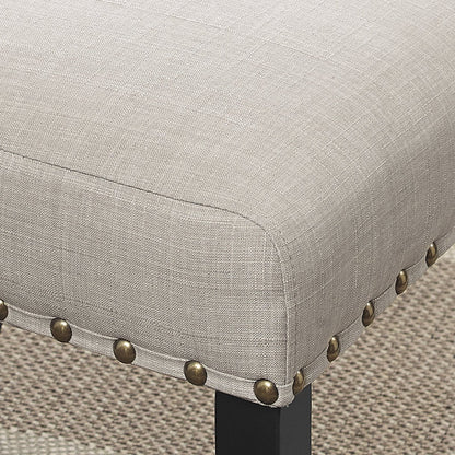 Biony Espresso Wood Dining Set with Tan Fabric Nailhead Chairs - 1st Choice Furniture Direct
