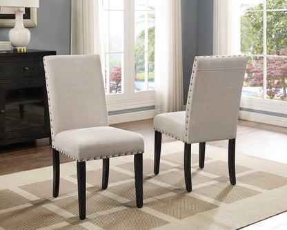 Biony Espresso Wood Dining Set with Tan Fabric Nailhead Chairs - 1st Choice Furniture Direct