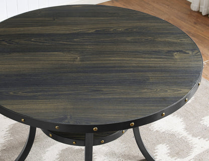 Biony Espresso Wood Dining Set with Tan Fabric Nailhead Chairs - 1st Choice Furniture Direct