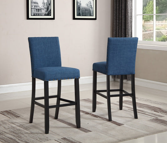 Biony Fabric Bar Stools with Nailhead Trim, Set of 2, Blue - 1st Choice Furniture Direct