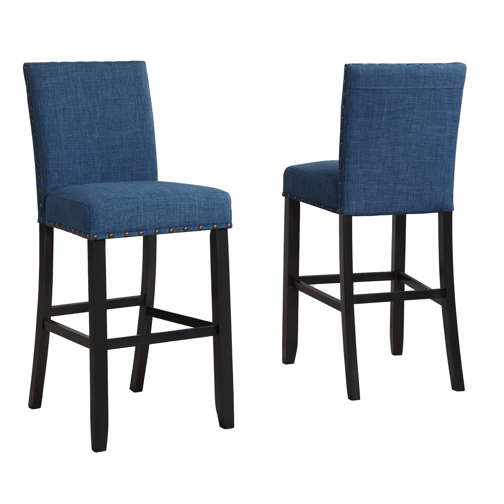 Biony Fabric Bar Stools with Nailhead Trim, Set of 2, Blue - 1st Choice Furniture Direct