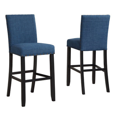 Biony Fabric Bar Stools with Nailhead Trim, Set of 2, Blue - 1st Choice Furniture Direct