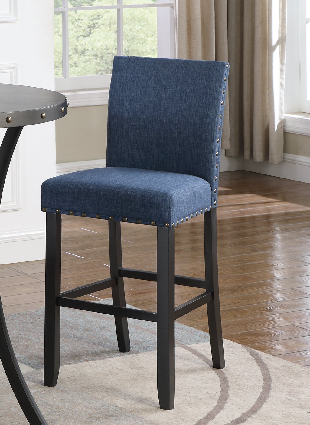 Biony Fabric Bar Stools with Nailhead Trim, Set of 2, Blue - 1st Choice Furniture Direct