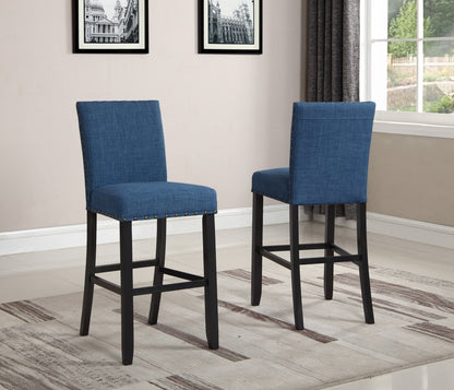 Biony Fabric Bar Stools with Nailhead Trim, Set of 2, Blue - 1st Choice Furniture Direct