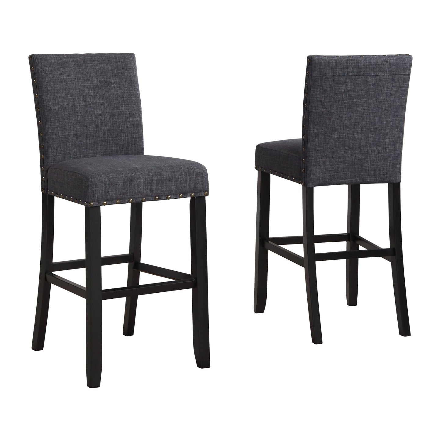 Biony Fabric Bar Stools with Nailhead Trim, Set of 2, Grey - 1st Choice Furniture Direct