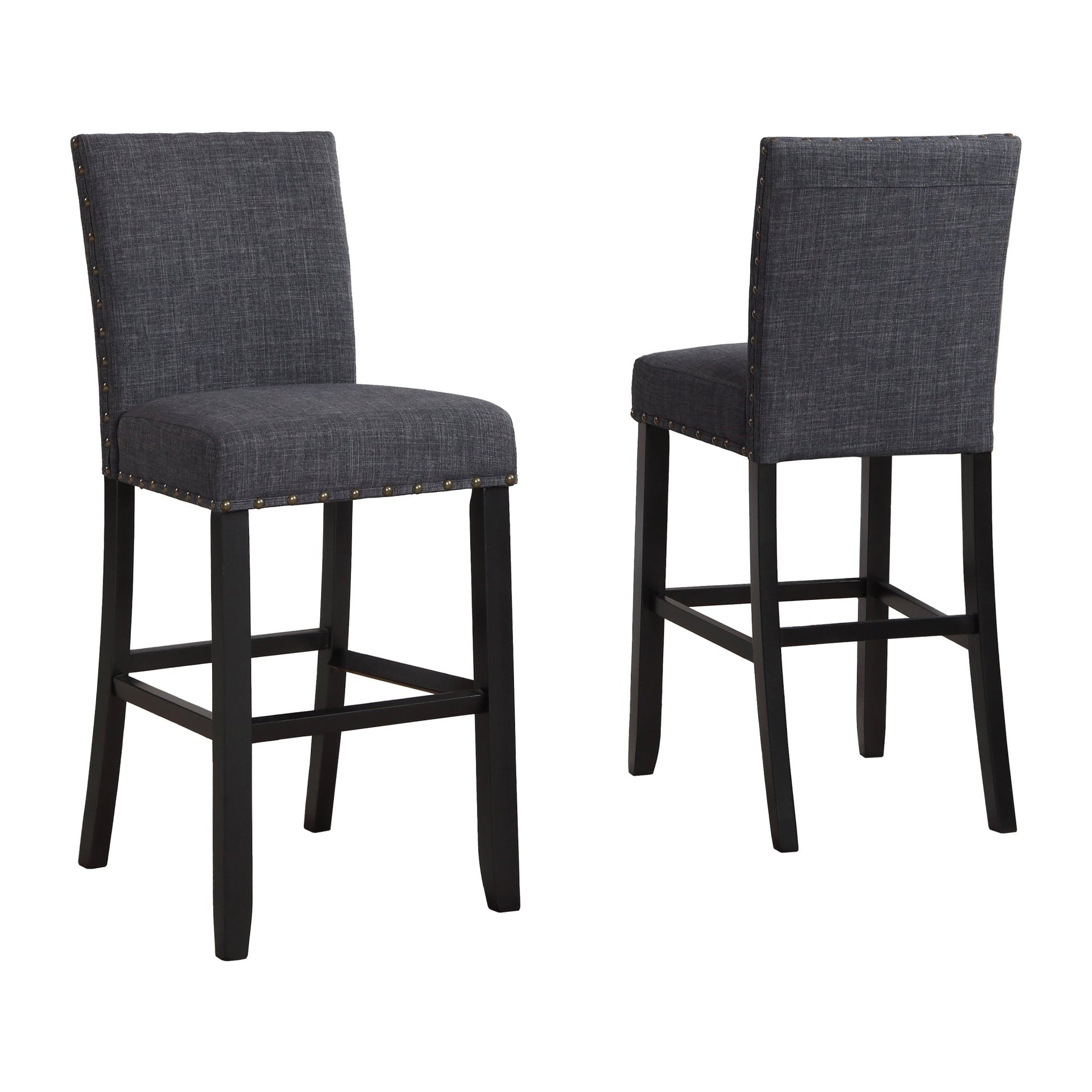 Biony Fabric Bar Stools with Nailhead Trim, Set of 2, Grey - 1st Choice Furniture Direct