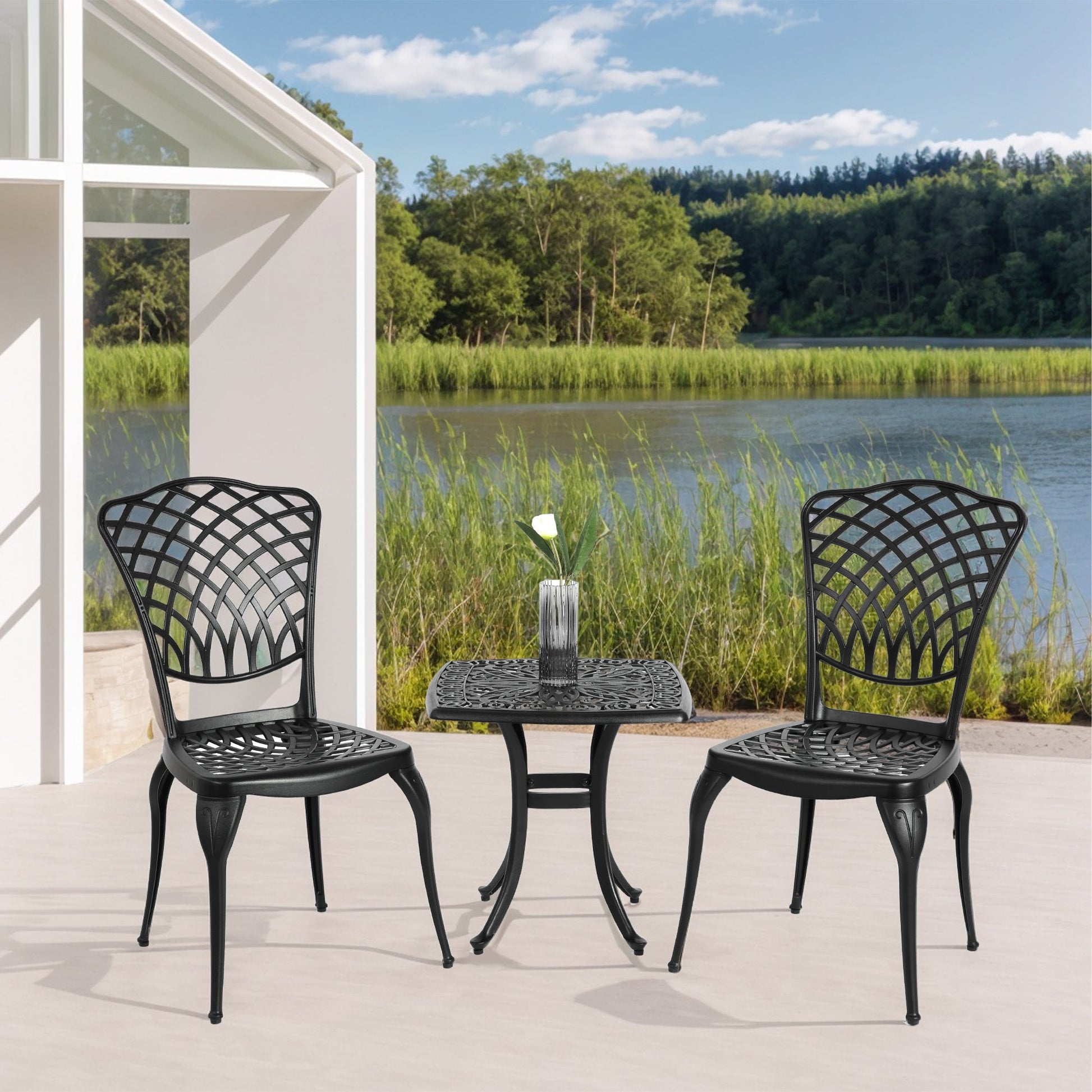 Bistro Set 3 Piece Rustproof Cast Aluminum Patio Furniture Sets 2 Chairs and 1 Round Table Outdoor, Garden, Patio, Balcony, black - 1st Choice Furniture Direct