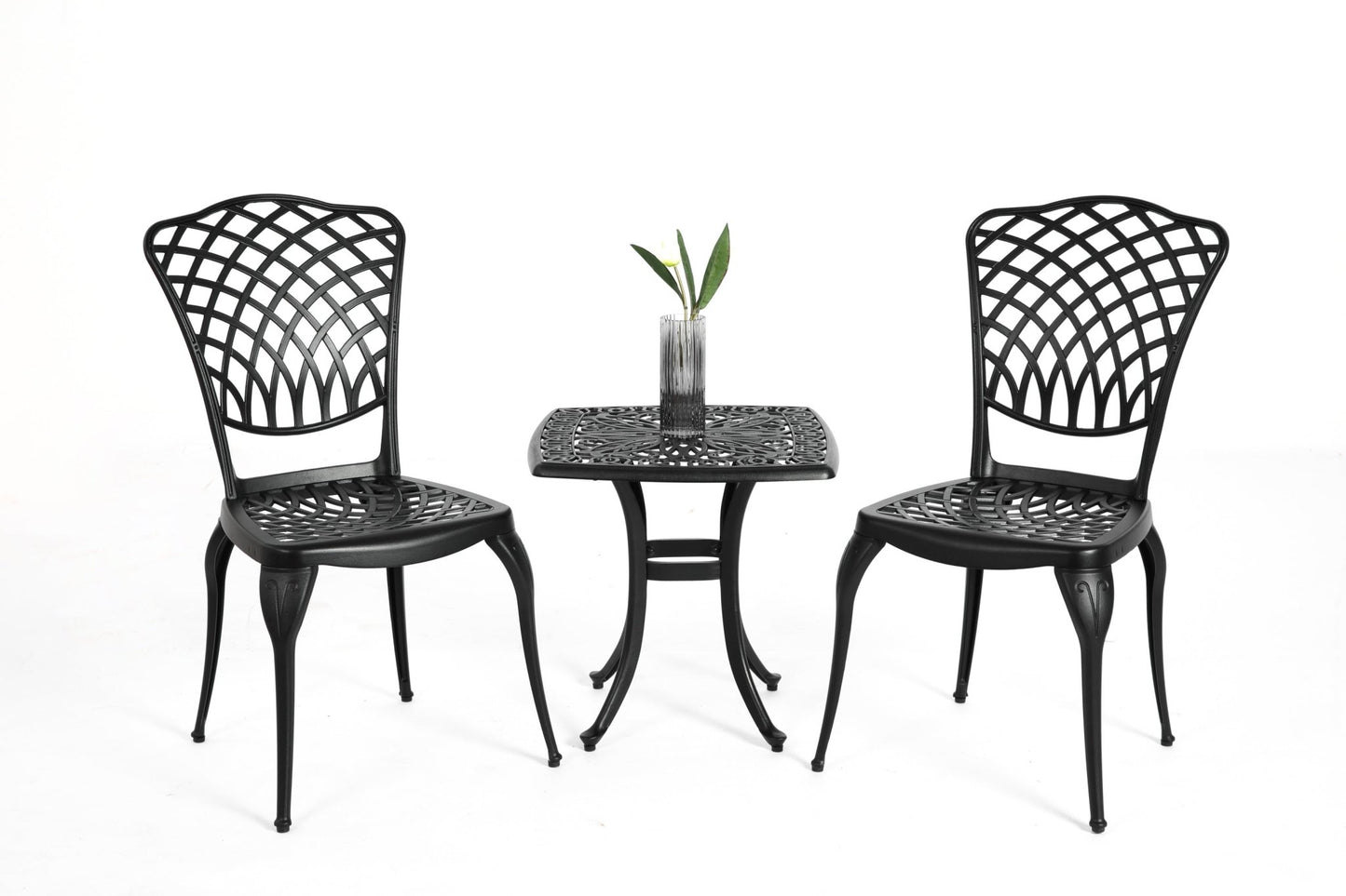 Bistro Set 3 Piece Rustproof Cast Aluminum Patio Furniture Sets 2 Chairs and 1 Round Table Outdoor, Garden, Patio, Balcony, black - 1st Choice Furniture Direct
