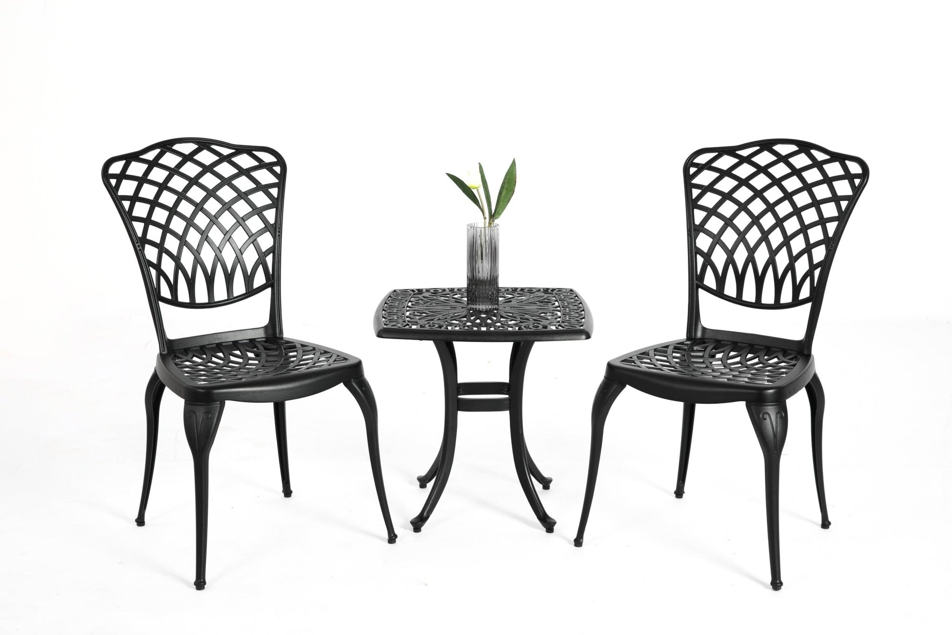 Bistro Set 3 Piece Rustproof Cast Aluminum Patio Furniture Sets 2 Chairs and 1 Round Table Outdoor, Garden, Patio, Balcony, black - 1st Choice Furniture Direct