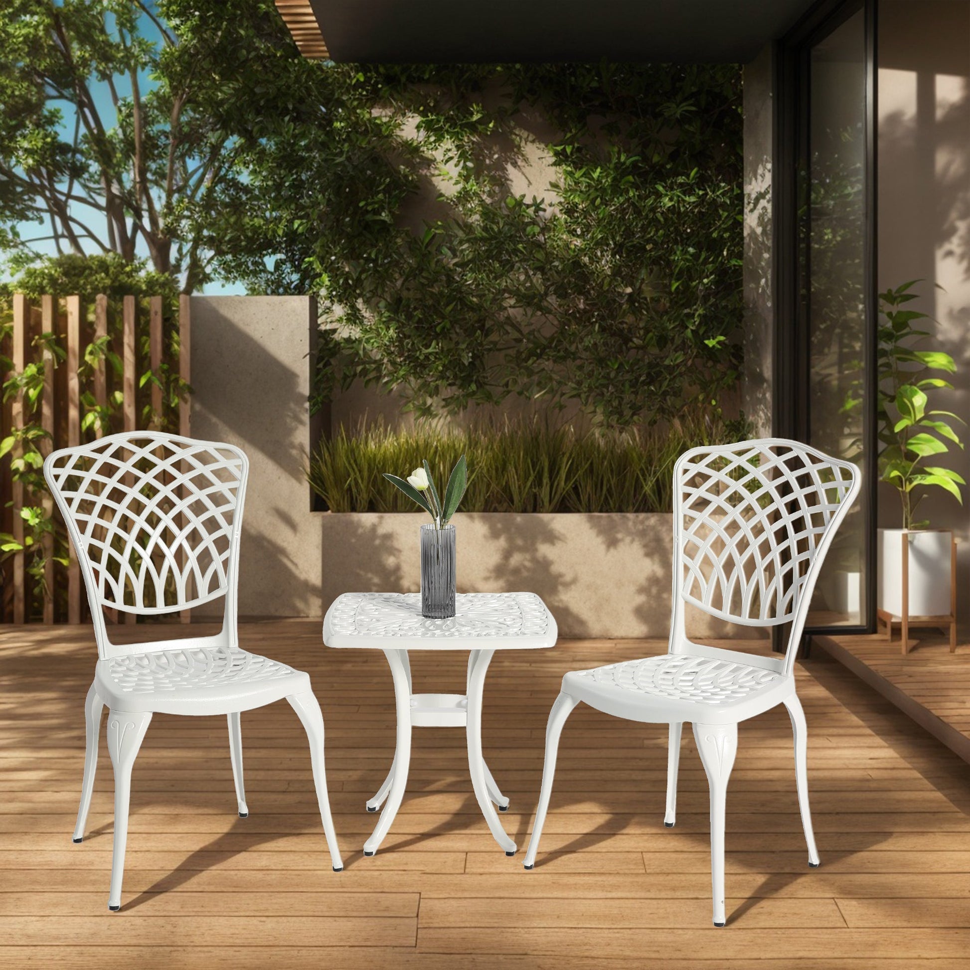 Bistro Set 3 Piece Rustproof Cast Aluminum Patio Furniture Sets 2 Chairs and 1 Round Table Outdoor, Garden, Patio, Balcony, white - 1st Choice Furniture Direct