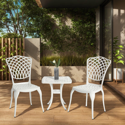 Bistro Set 3 Piece Rustproof Cast Aluminum Patio Furniture Sets 2 Chairs and 1 Round Table Outdoor, Garden, Patio, Balcony, white - 1st Choice Furniture Direct