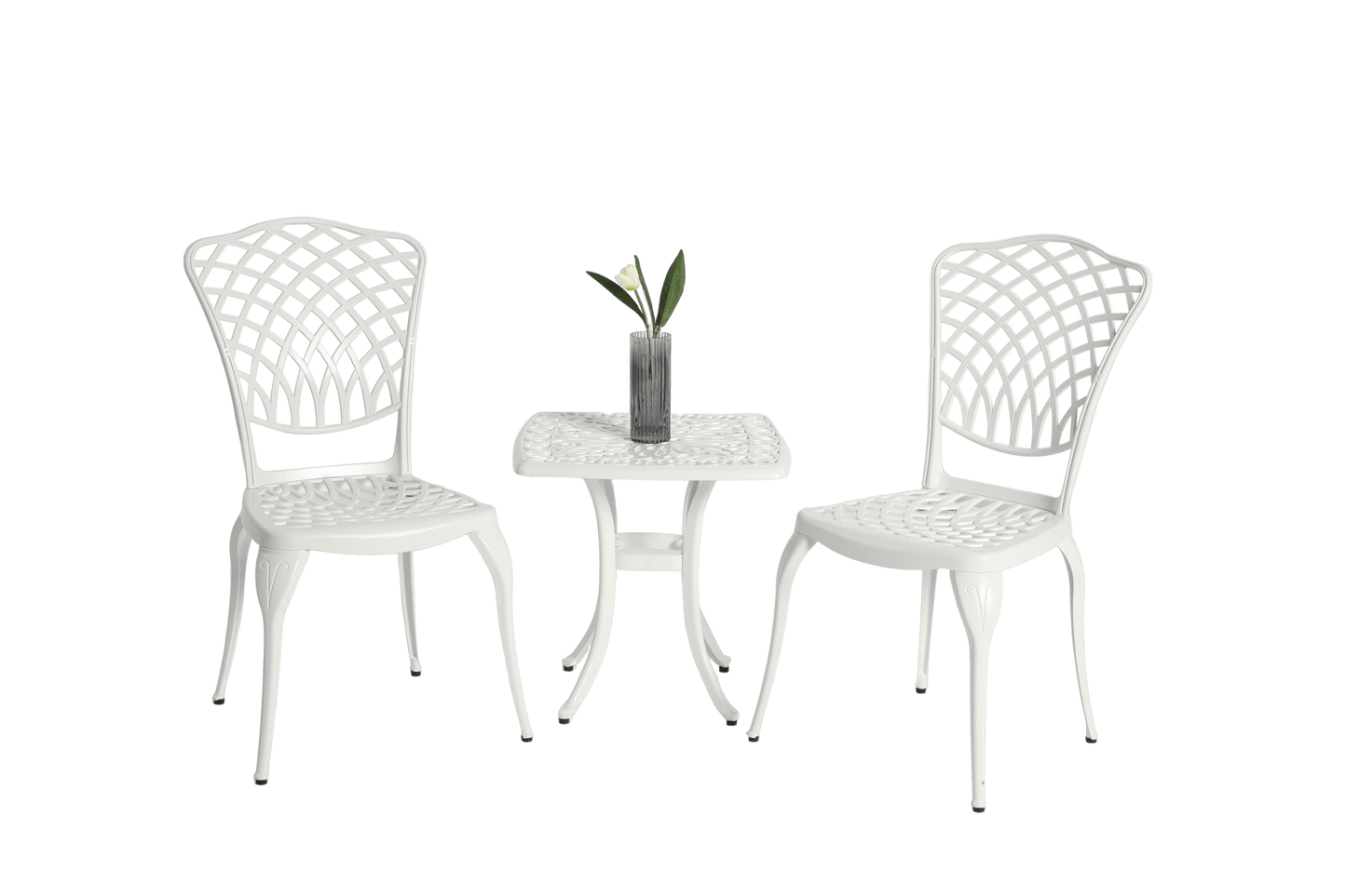 Bistro Set 3 Piece Rustproof Cast Aluminum Patio Furniture Sets 2 Chairs and 1 Round Table Outdoor, Garden, Patio, Balcony, white - 1st Choice Furniture Direct