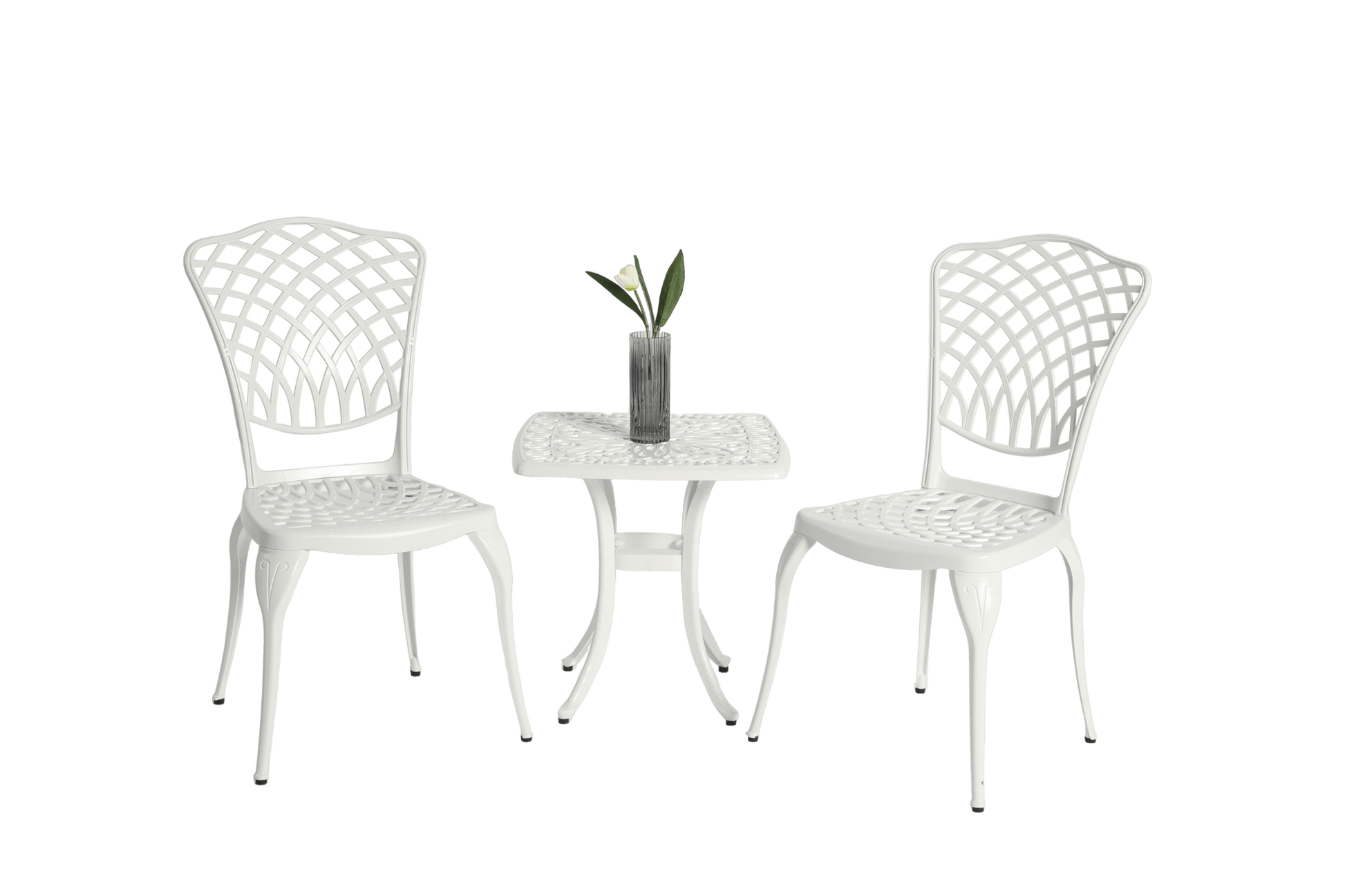 Bistro Set 3 Piece Rustproof Cast Aluminum Patio Furniture Sets 2 Chairs and 1 Round Table Outdoor, Garden, Patio, Balcony, white - 1st Choice Furniture Direct