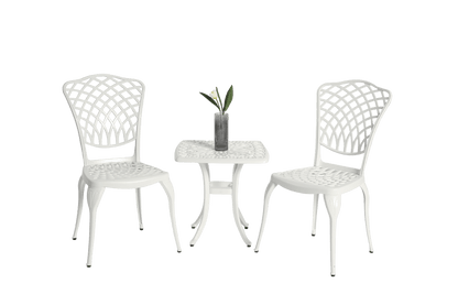 Bistro Set 3 Piece Rustproof Cast Aluminum Patio Furniture Sets 2 Chairs and 1 Round Table Outdoor, Garden, Patio, Balcony, white - 1st Choice Furniture Direct