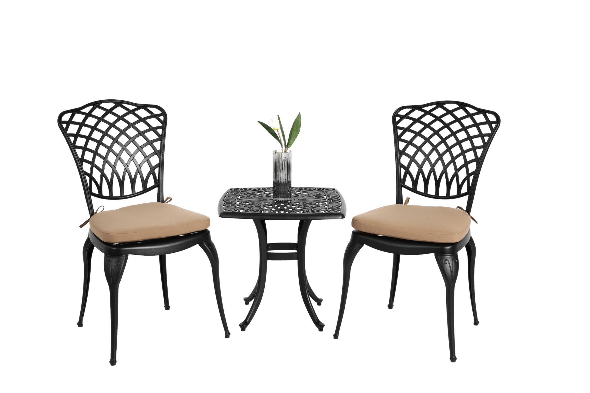 Bistro Set 3 Piece Rustproof Cast Aluminum Patio Furniture Sets 2 Chairs and 1 Round Table Outdoor, Garden, Patio, Balcony, with cushion black - 1st Choice Furniture Direct
