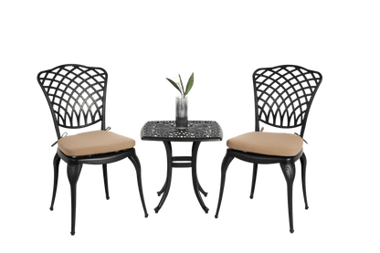 Bistro Set 3 Piece Rustproof Cast Aluminum Patio Furniture Sets 2 Chairs and 1 Round Table Outdoor, Garden, Patio, Balcony, with cushion black - 1st Choice Furniture Direct