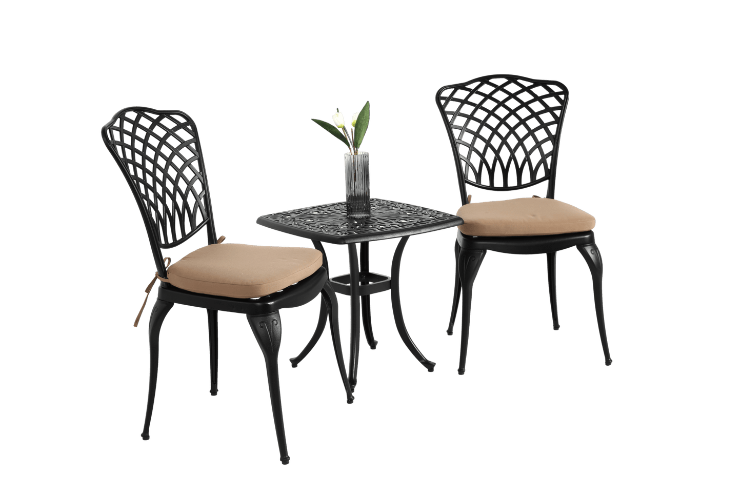 Bistro Set 3 Piece Rustproof Cast Aluminum Patio Furniture Sets 2 Chairs and 1 Round Table Outdoor, Garden, Patio, Balcony, with cushion black - 1st Choice Furniture Direct