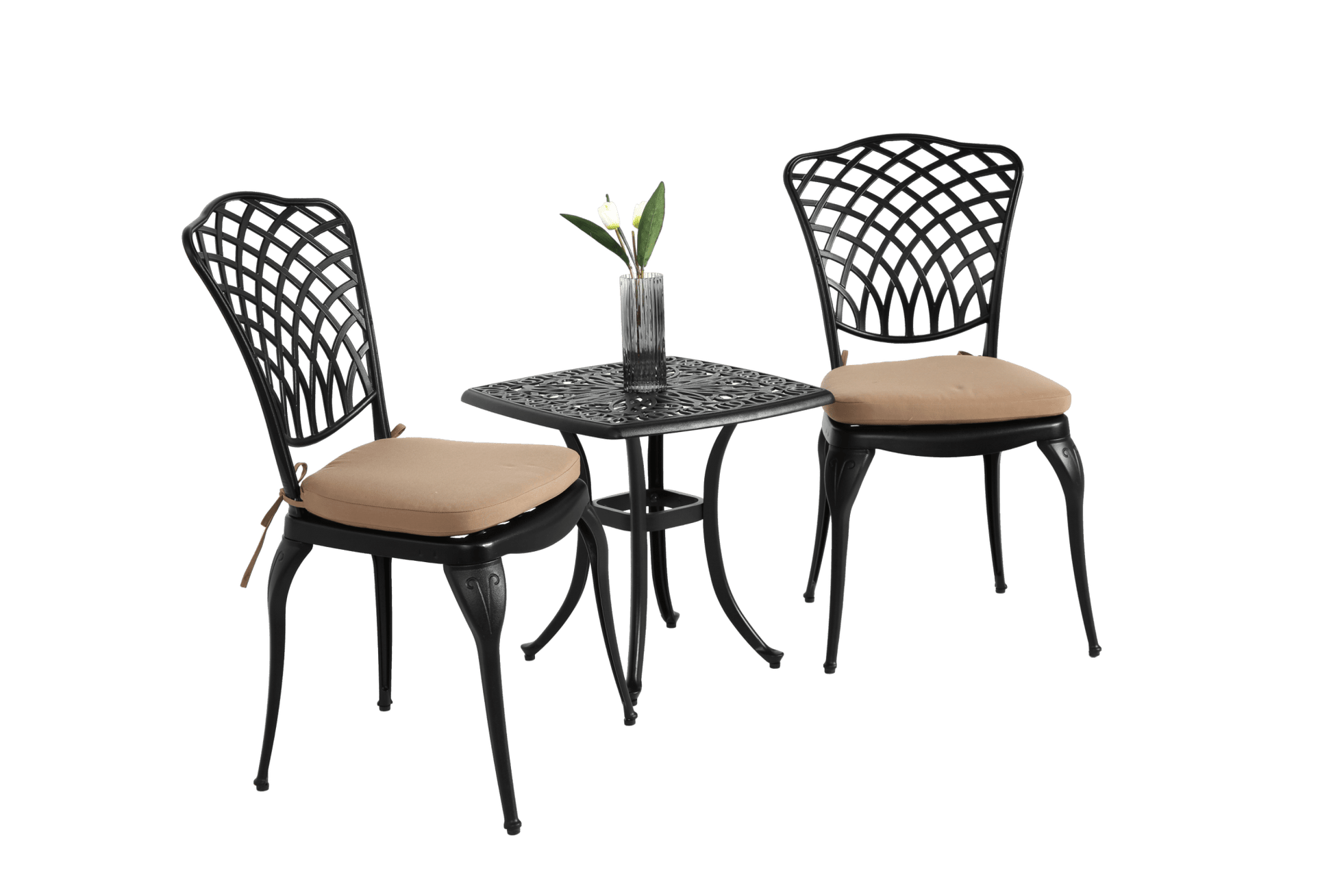 Bistro Set 3 Piece Rustproof Cast Aluminum Patio Furniture Sets 2 Chairs and 1 Round Table Outdoor, Garden, Patio, Balcony, with cushion black - 1st Choice Furniture Direct