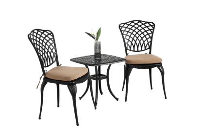 Bistro Set 3 Piece Rustproof Cast Aluminum Patio Furniture Sets 2 Chairs and 1 Round Table Outdoor, Garden, Patio, Balcony, with cushion black - 1st Choice Furniture Direct