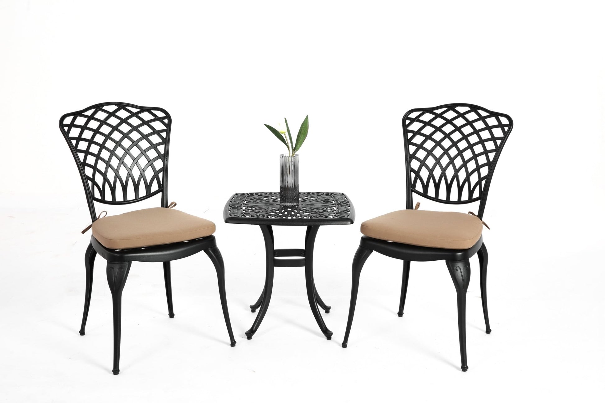 Bistro Set 3 Piece Rustproof Cast Aluminum Patio Furniture Sets 2 Chairs and 1 Round Table Outdoor, Garden, Patio, Balcony, with cushion black - 1st Choice Furniture Direct