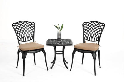 Bistro Set 3 Piece Rustproof Cast Aluminum Patio Furniture Sets 2 Chairs and 1 Round Table Outdoor, Garden, Patio, Balcony, with cushion black - 1st Choice Furniture Direct