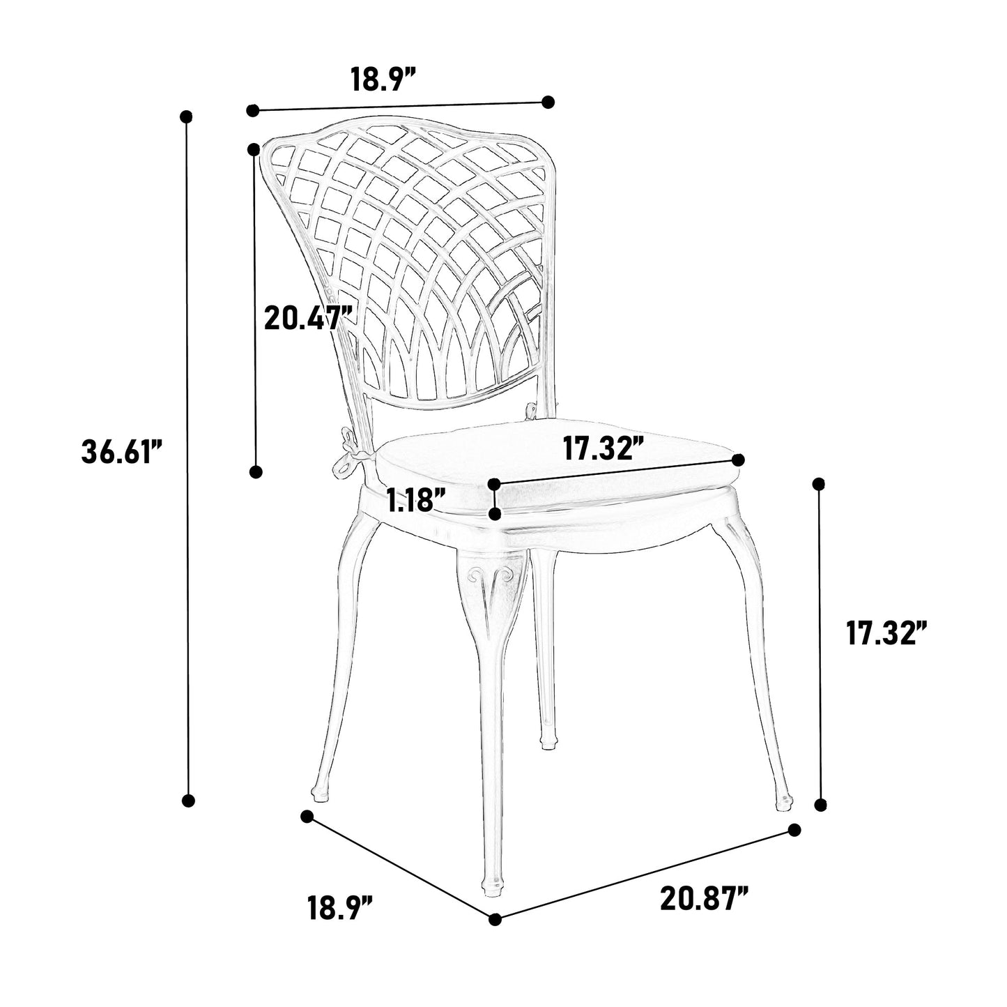 Bistro Set 3 Piece Rustproof Cast Aluminum Patio Furniture Sets 2 Chairs and 1 Round Table Outdoor, Garden, Patio, Balcony, with cushion white - 1st Choice Furniture Direct