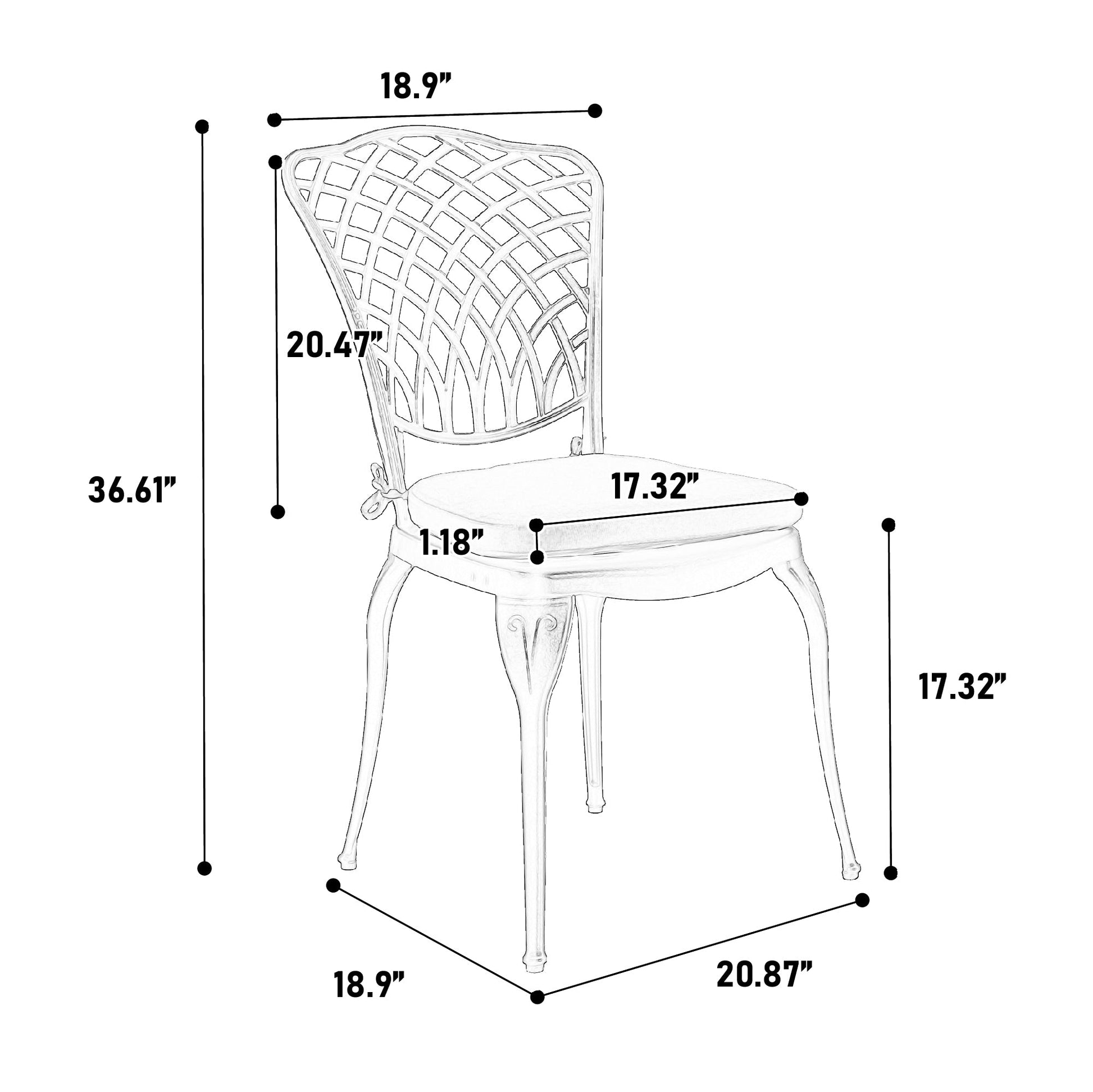 Bistro Set 3 Piece Rustproof Cast Aluminum Patio Furniture Sets 2 Chairs and 1 Round Table Outdoor, Garden, Patio, Balcony, with cushion white - 1st Choice Furniture Direct