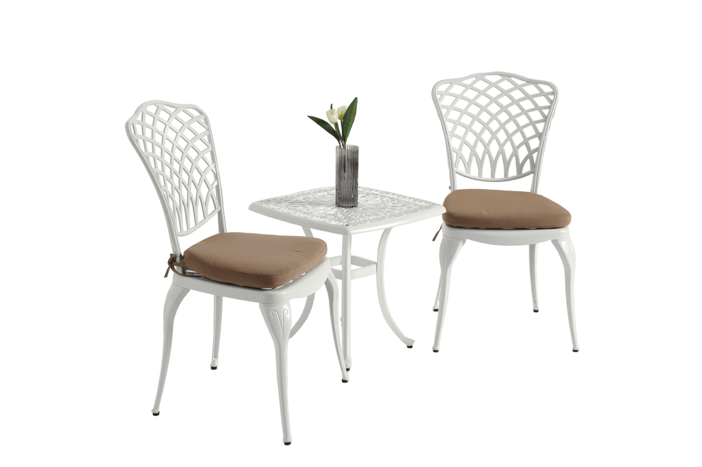 Bistro Set 3 Piece Rustproof Cast Aluminum Patio Furniture Sets 2 Chairs and 1 Round Table Outdoor, Garden, Patio, Balcony, with cushion white - 1st Choice Furniture Direct