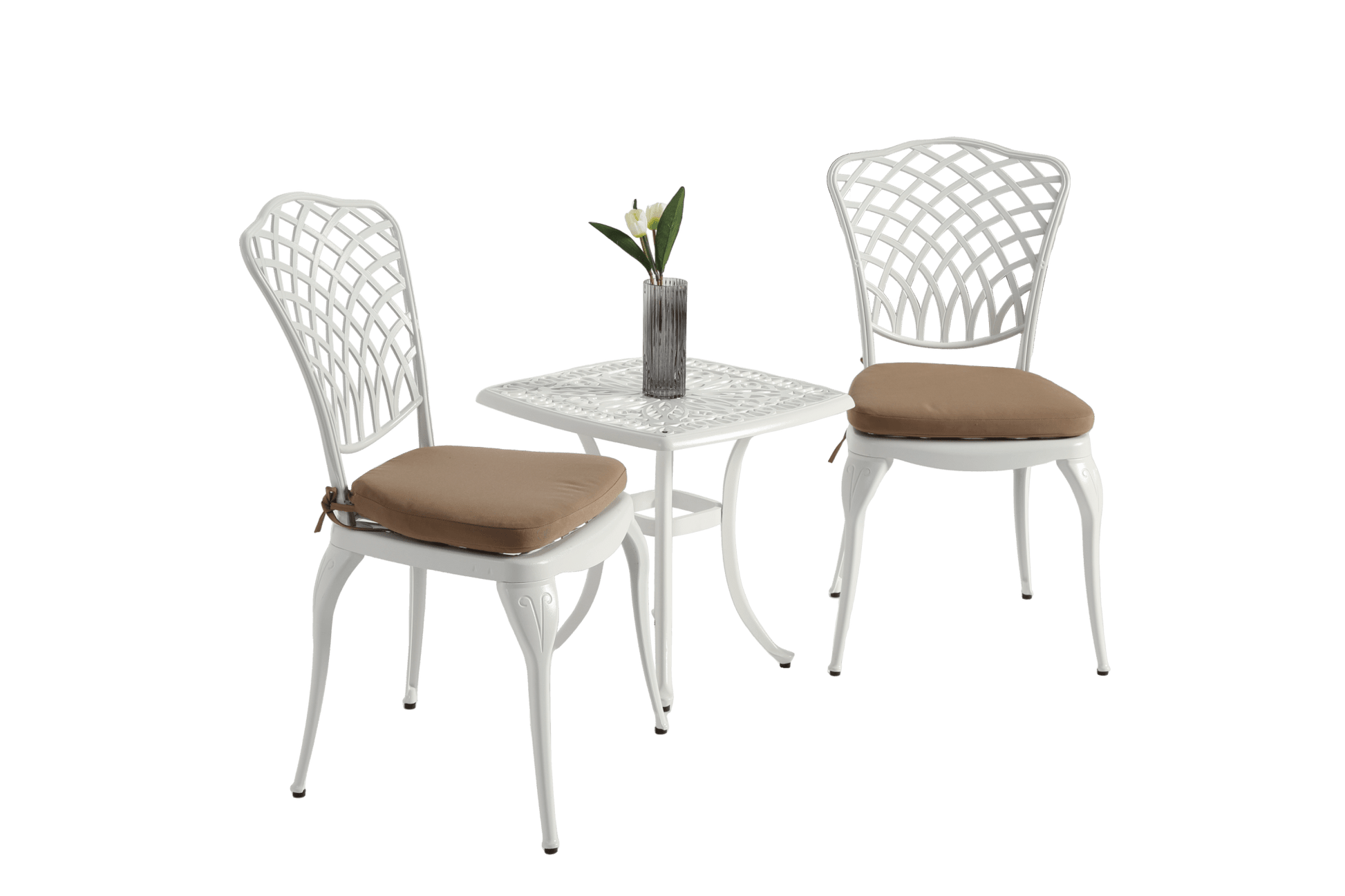 Bistro Set 3 Piece Rustproof Cast Aluminum Patio Furniture Sets 2 Chairs and 1 Round Table Outdoor, Garden, Patio, Balcony, with cushion white - 1st Choice Furniture Direct