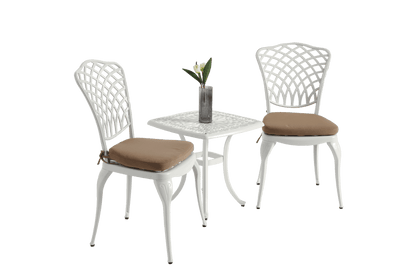Bistro Set 3 Piece Rustproof Cast Aluminum Patio Furniture Sets 2 Chairs and 1 Round Table Outdoor, Garden, Patio, Balcony, with cushion white - 1st Choice Furniture Direct