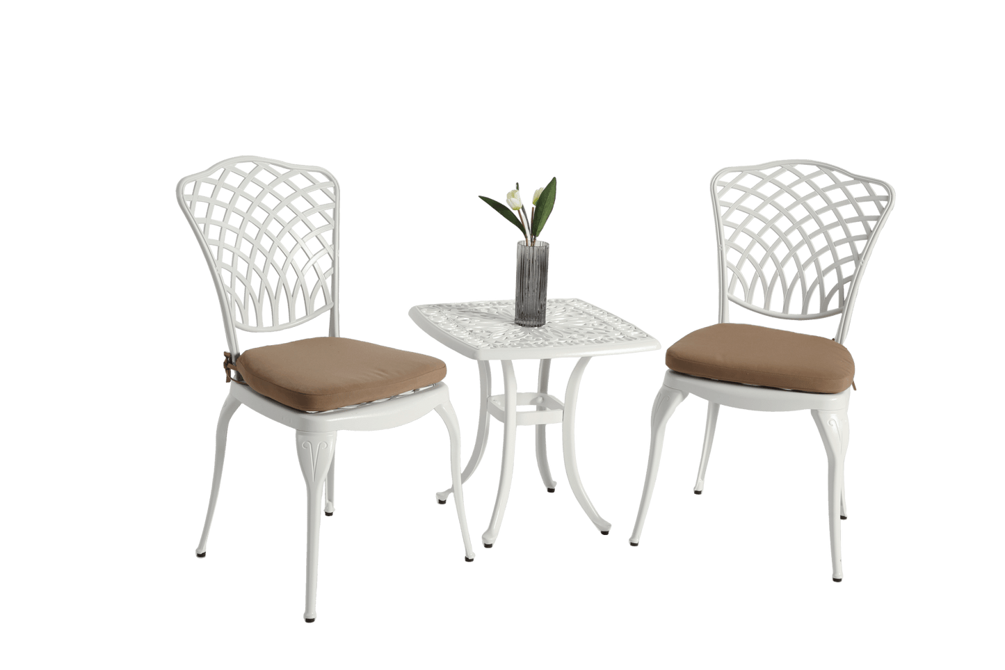 Bistro Set 3 Piece Rustproof Cast Aluminum Patio Furniture Sets 2 Chairs and 1 Round Table Outdoor, Garden, Patio, Balcony, with cushion white - 1st Choice Furniture Direct