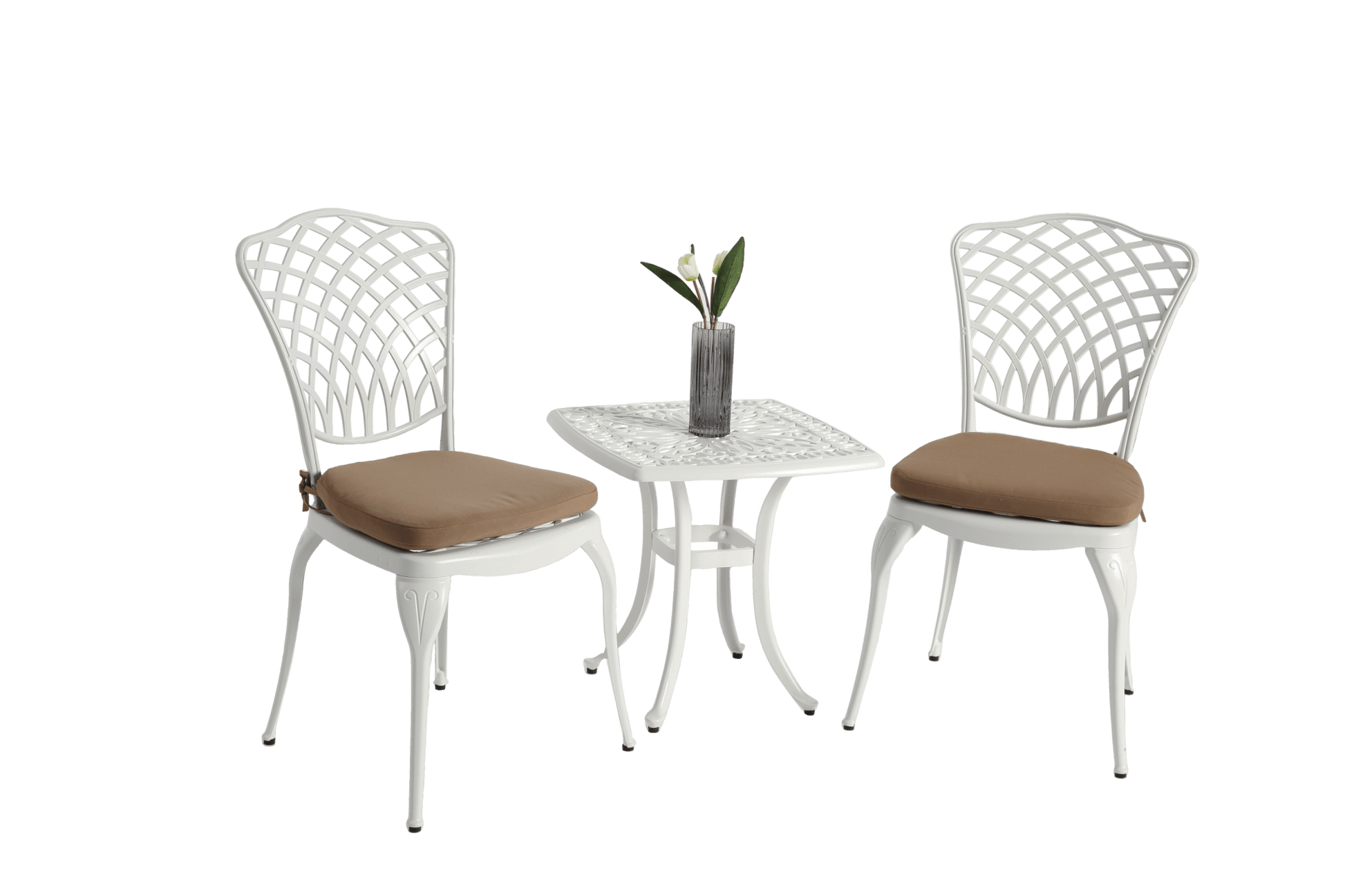 Bistro Set 3 Piece Rustproof Cast Aluminum Patio Furniture Sets 2 Chairs and 1 Round Table Outdoor, Garden, Patio, Balcony, with cushion white - 1st Choice Furniture Direct