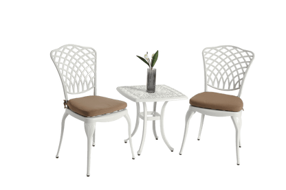 Bistro Set 3 Piece Rustproof Cast Aluminum Patio Furniture Sets 2 Chairs and 1 Round Table Outdoor, Garden, Patio, Balcony, with cushion white - 1st Choice Furniture Direct