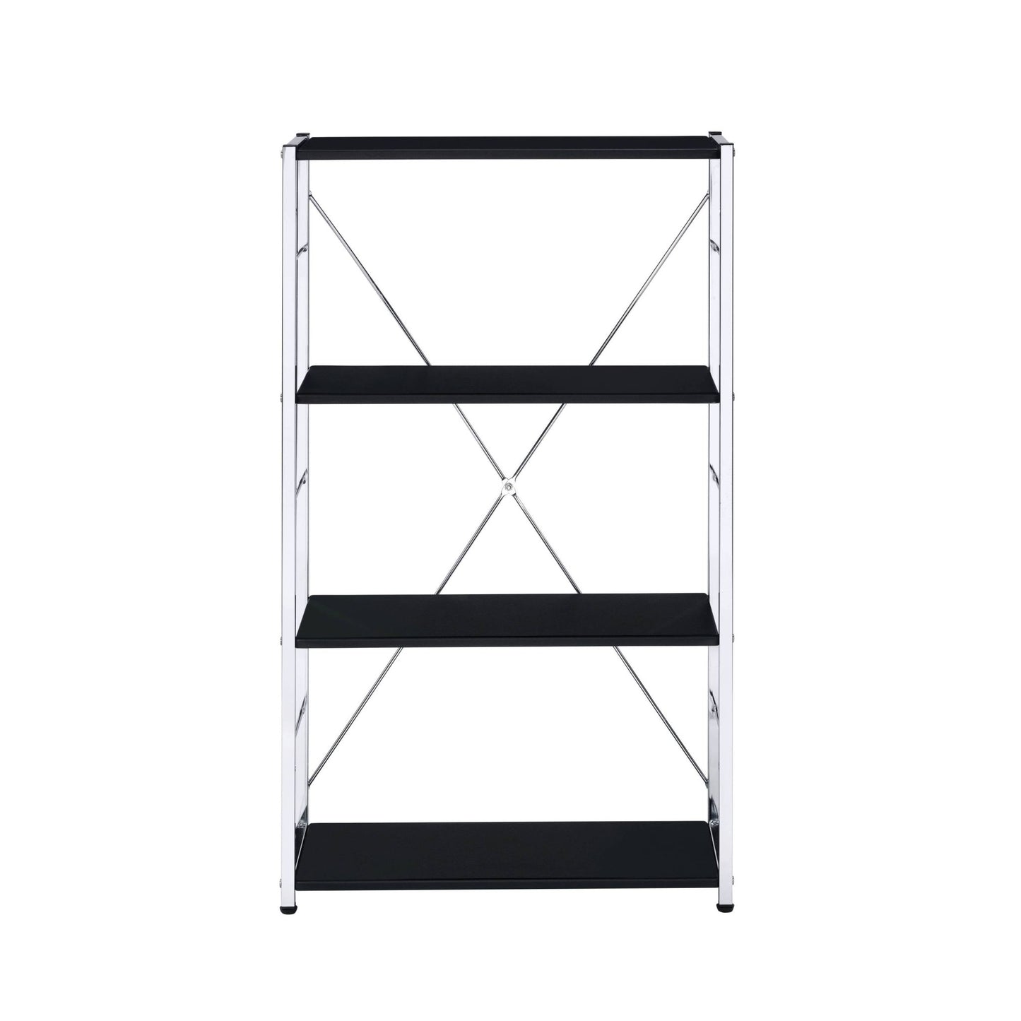 Black 4-Tier Bookcase with Chrome Metal Frame - 1st Choice Furniture Direct