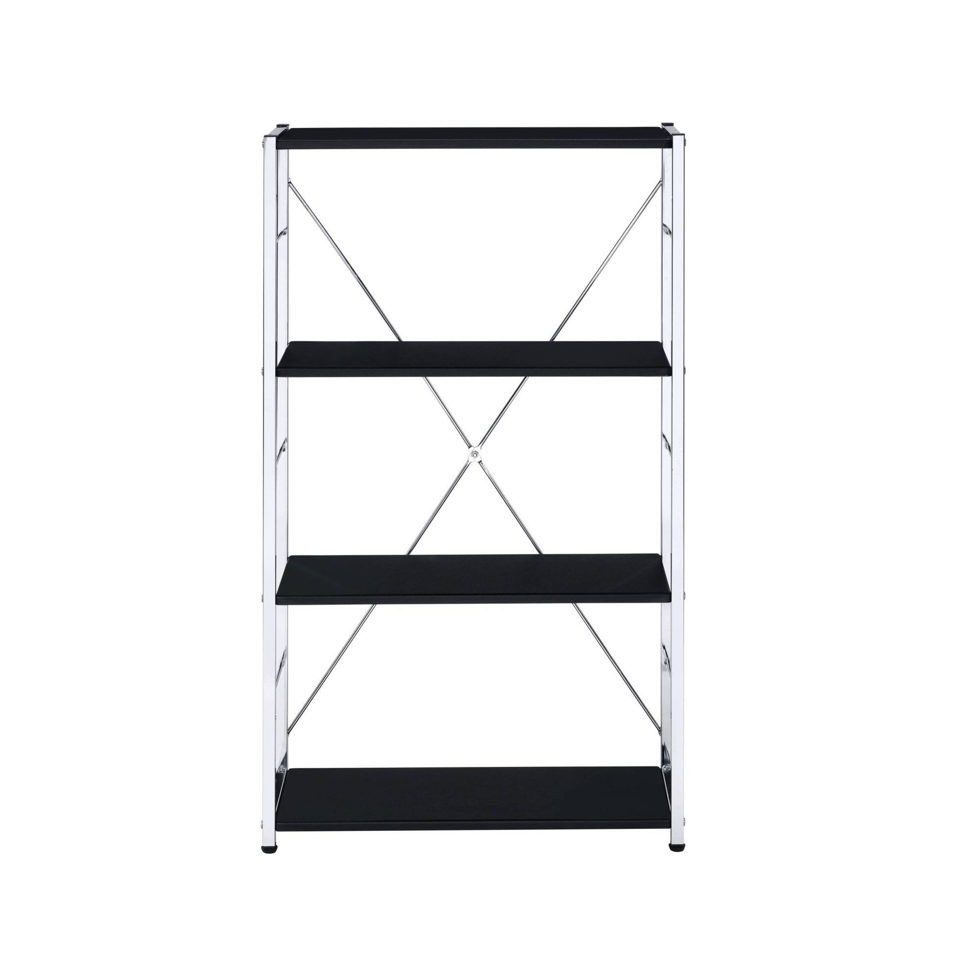 Black 4-Tier Bookcase with Chrome Metal Frame - 1st Choice Furniture Direct
