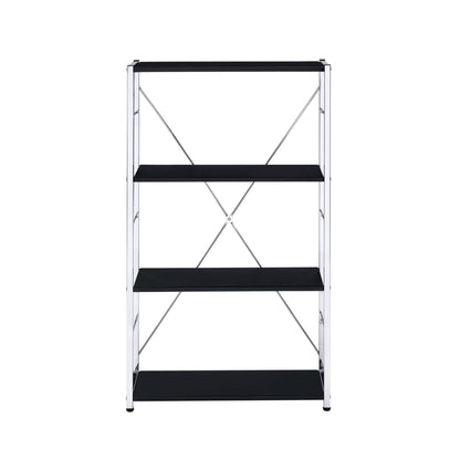 Black 4-Tier Bookcase with Chrome Metal Frame - 1st Choice Furniture Direct