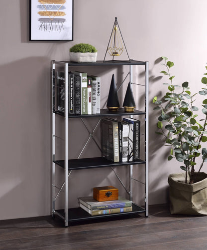 Black 4-Tier Bookcase with Chrome Metal Frame - 1st Choice Furniture Direct