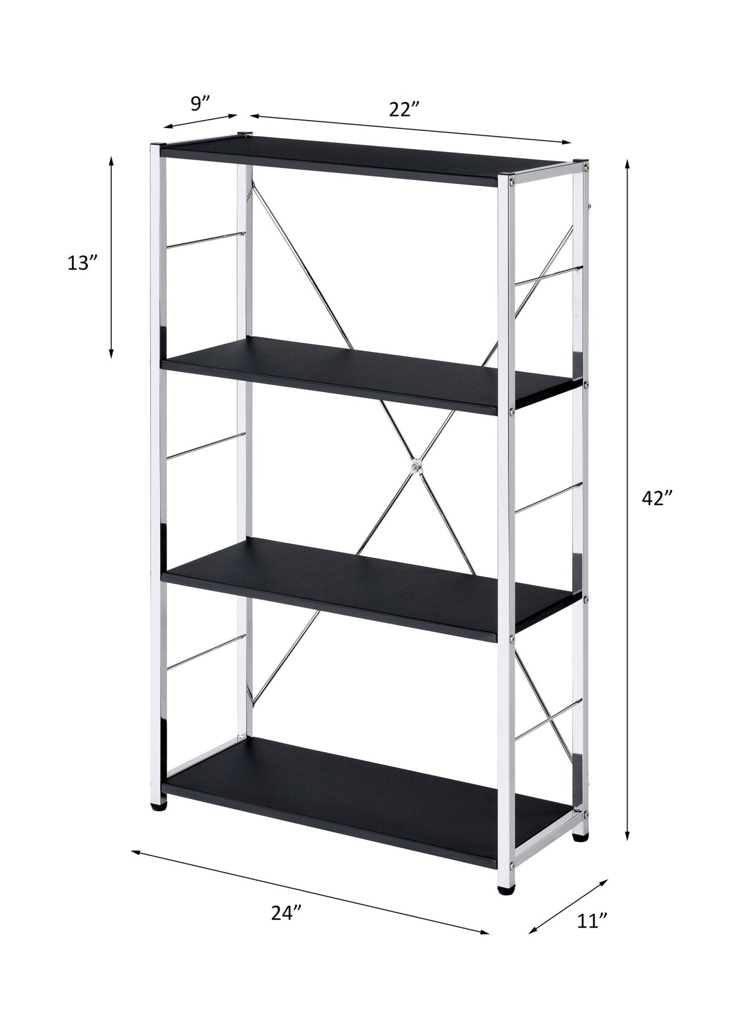 Black 4-Tier Bookcase with Chrome Metal Frame - 1st Choice Furniture Direct