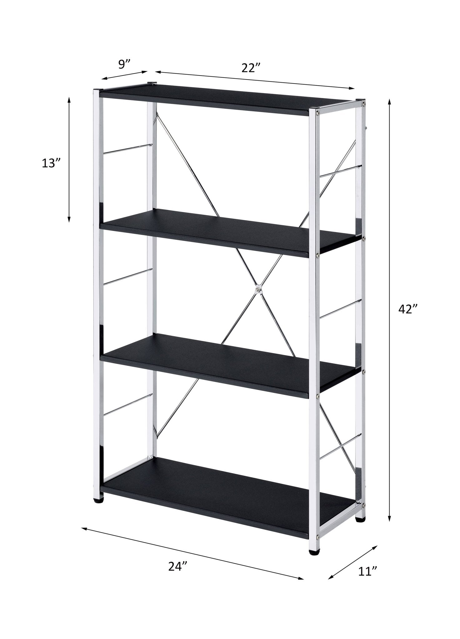 Black 4-Tier Bookcase with Chrome Metal Frame - 1st Choice Furniture Direct
