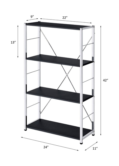 Black 4-Tier Bookcase with Chrome Metal Frame - 1st Choice Furniture Direct
