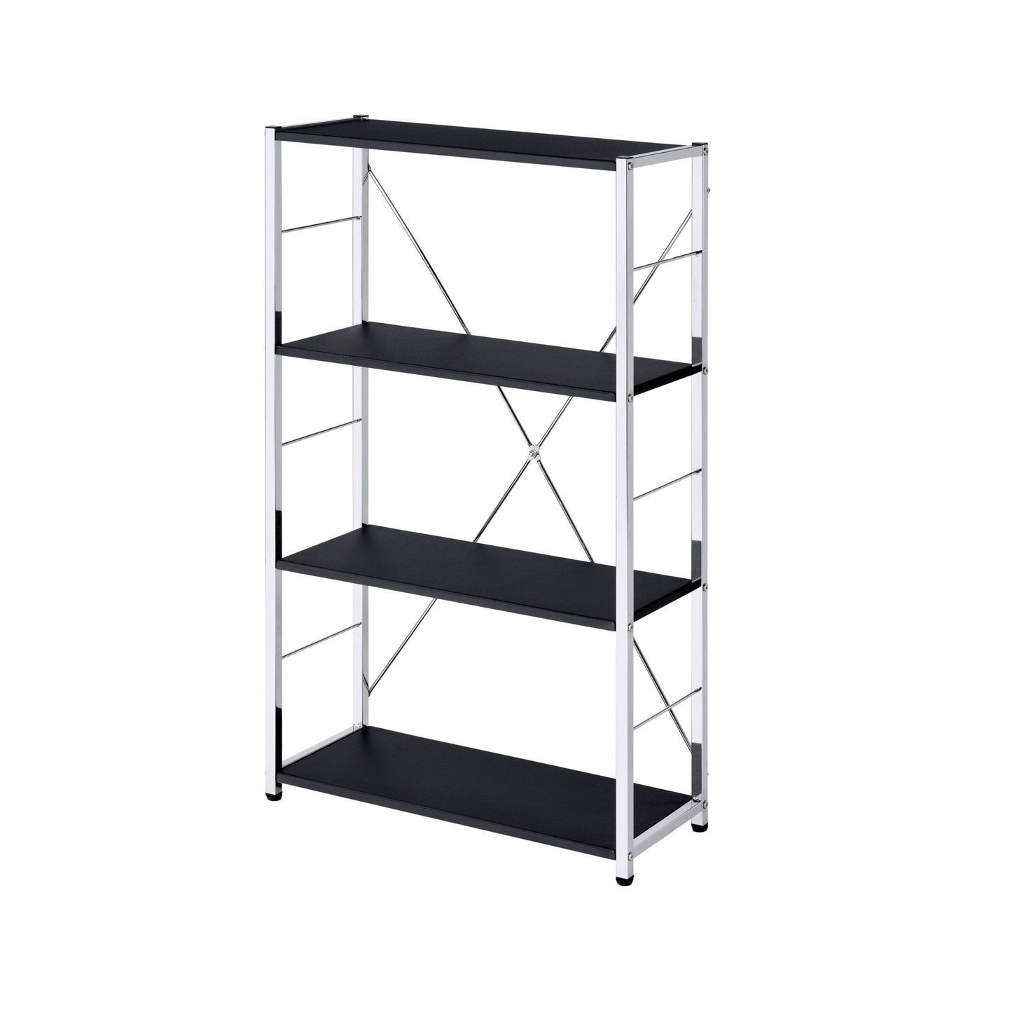 Black 4-Tier Bookcase with Chrome Metal Frame - 1st Choice Furniture Direct