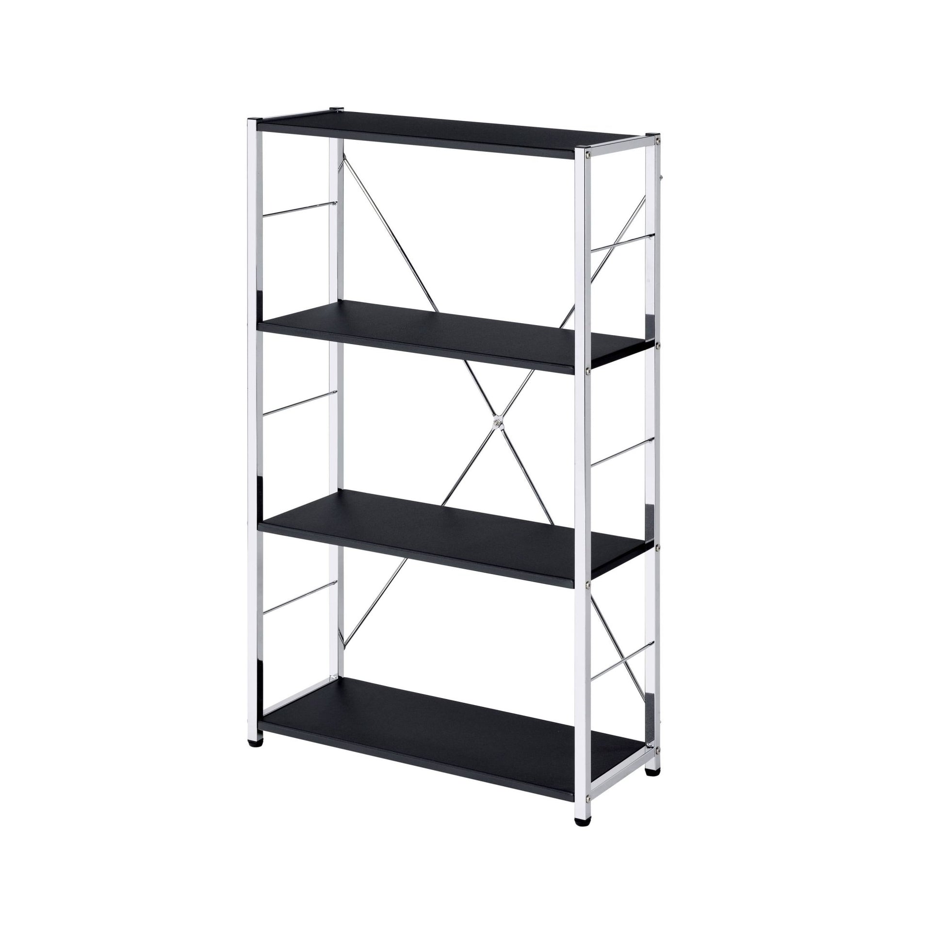 Black 4-Tier Bookcase with Chrome Metal Frame - 1st Choice Furniture Direct