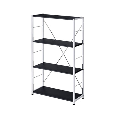 Black 4-Tier Bookcase with Chrome Metal Frame - 1st Choice Furniture Direct