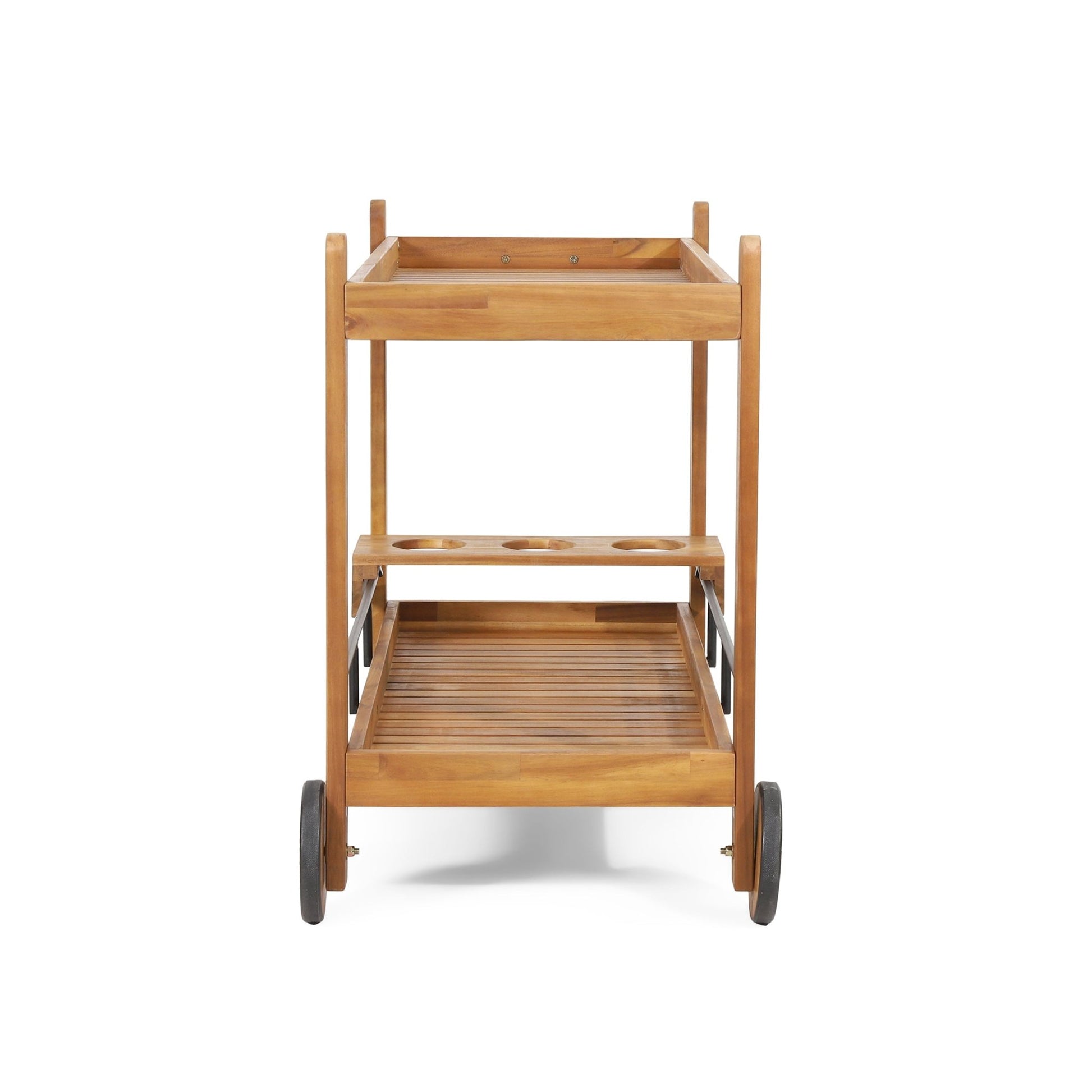 Black Acacia Wood Bar Cart with Wine Storage – Mobile Serving Cart with Wheels - 1st Choice Furniture Direct