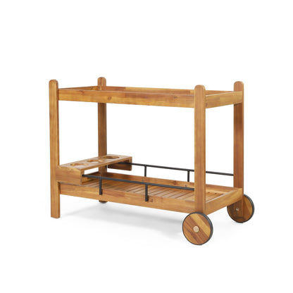 Black Acacia Wood Bar Cart with Wine Storage – Mobile Serving Cart with Wheels - 1st Choice Furniture Direct